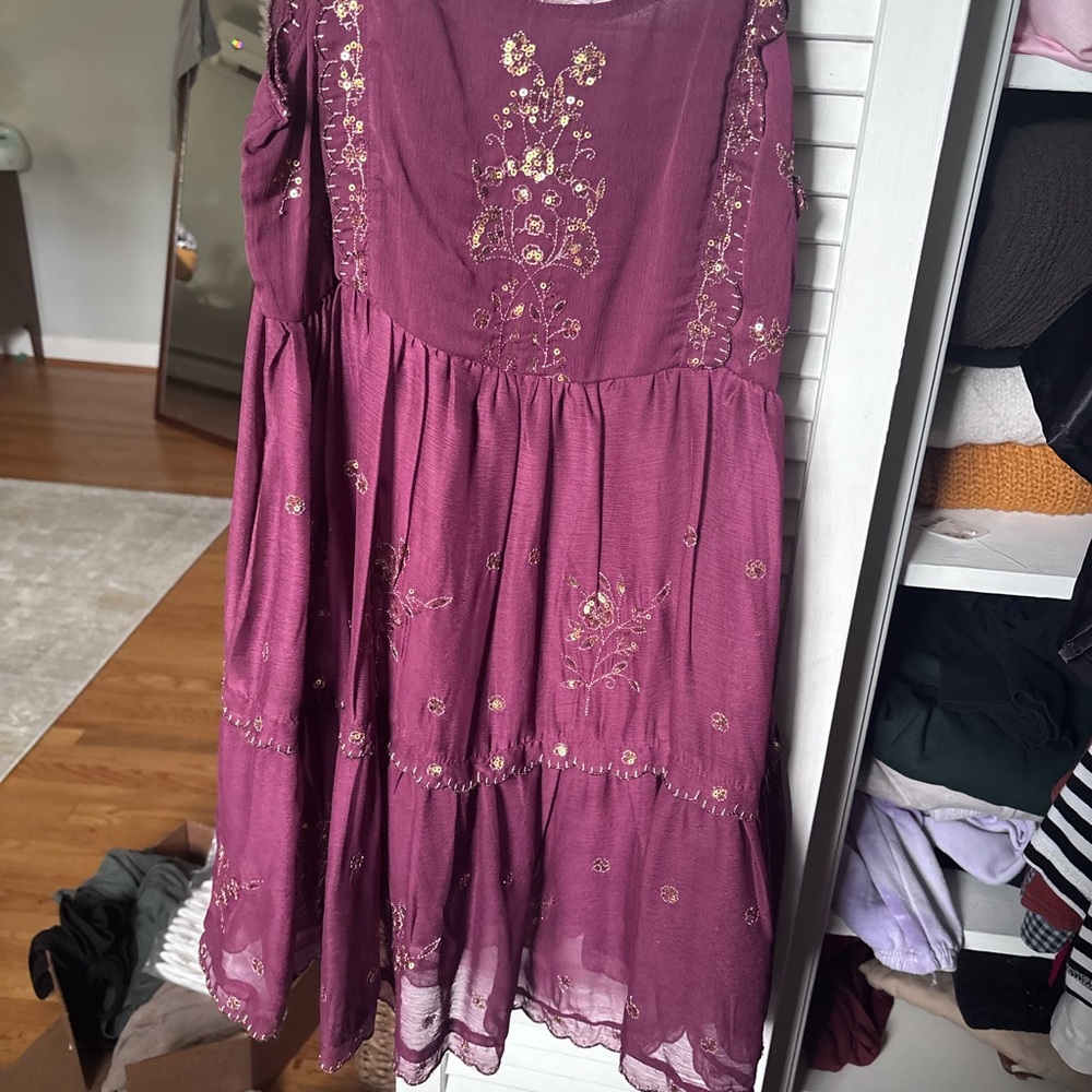 Urban Outfitters Burgundy Dress with Gold Accents